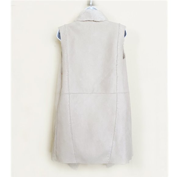 J+J New Women's Matilda Faux-Fur Open Front  IVORY Vest - Picture 2 of 4